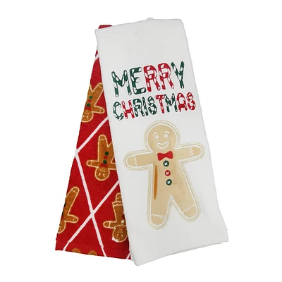 Embroidered Gingerbread Man 2 Pack Hand Towel Set