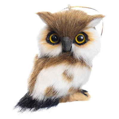 Brown Faux Fur Owl Ornament, 2.7"