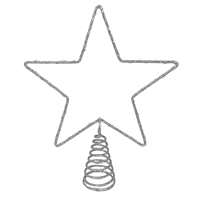 Pre-Lit Silver Metal Star Tree Topper, 10"