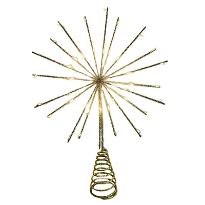 Pre-Lit Gold Metal Starburst Tree Topper, 12"