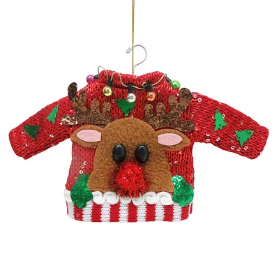 Deer Ugly Sweater Ornament, 6"