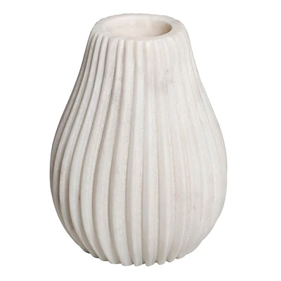 4.5In Ribbed White Stoneware Flower Vase