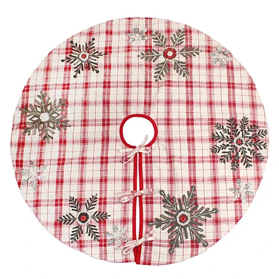 Red Plaid Snowflake Tree Skirt, 48"