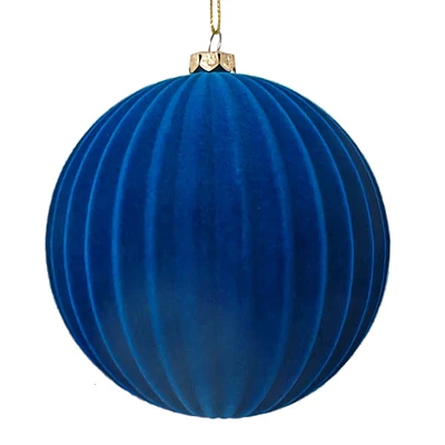 Classic Christmas Royal Blue Flocked Ball Ornament