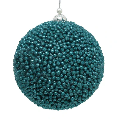 Teal Beaded Ball Ornament, 5"