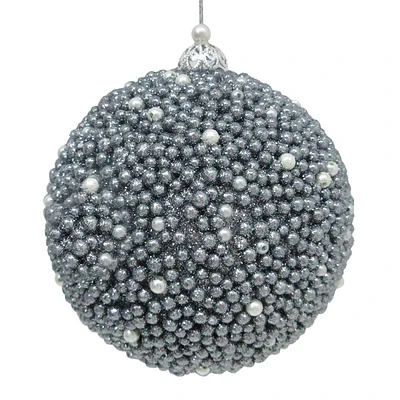 Silver Beaded Ball Ornament, 5"