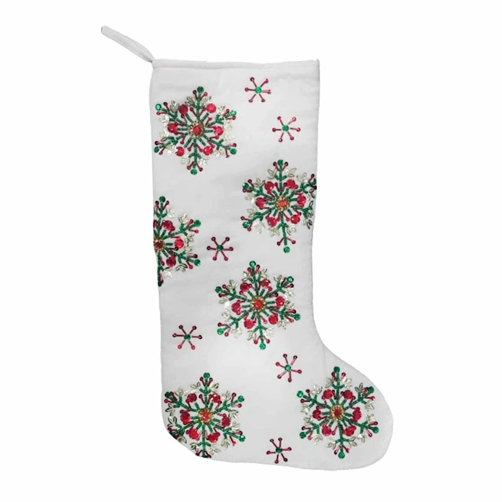 18In Red And Green Beaded Snowflake Stocking