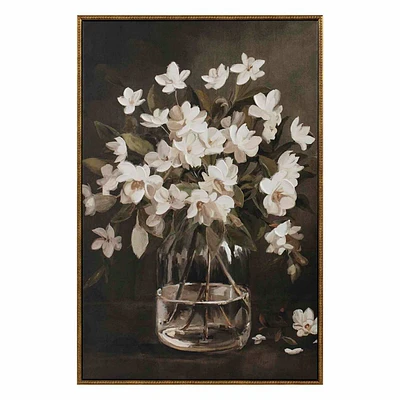 Framed Wide Dark Floral Vase Canvas Wall Art, 24x36