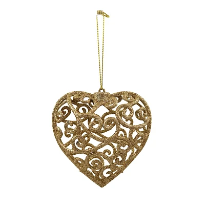 Glittered Scroll Heart Ornament, 3.5"