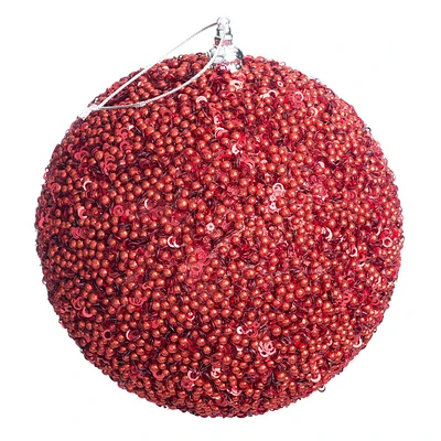 Red Beaded Ball Ornament, 7"