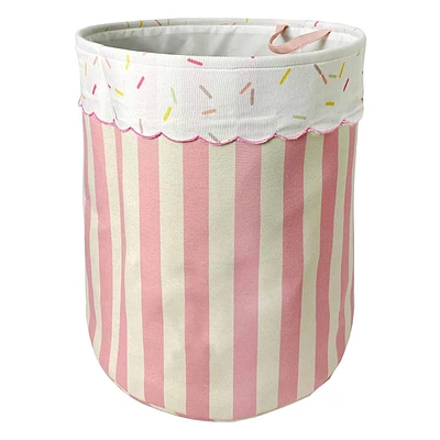 Pink & White Striped Laundry Hamper