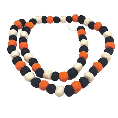 Halloween Orange, White & Black Felt Pom-Pom Garland, 72"