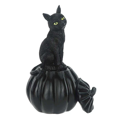 Black Cat on Pumpkin Halloween Decor, 12"