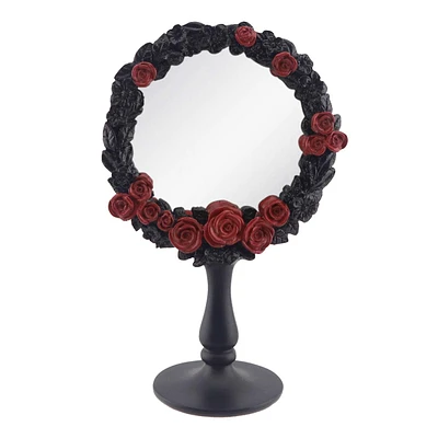 Black with Red Roses Mirror Stand, 10"