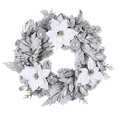 24In Silver Poinsettia Pinecone Wreath