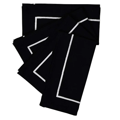 S/4 20X20 Black With White Embroidery Napkins