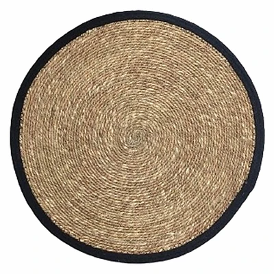 Natural Sea Grass with Black Border Round Placemat, 15"