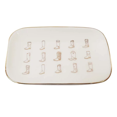 White Cowboy Boots Ceramic Trinket Tray, 5"