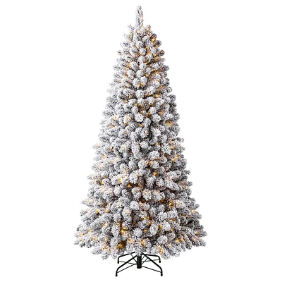 (B35) Pre-Lit Flocked Wilson Pine Christmas Tree, 7.5'