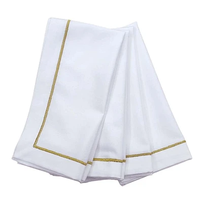 Set of 4 White Cloth Napkins with Gold Trim