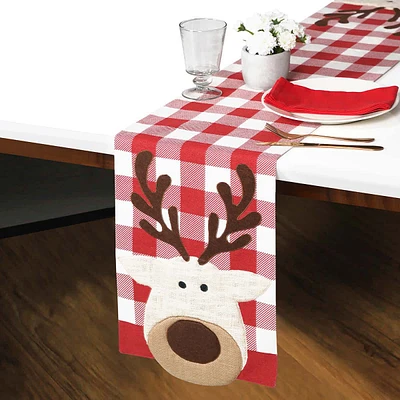 Red Plaid Reindeer Table Runner