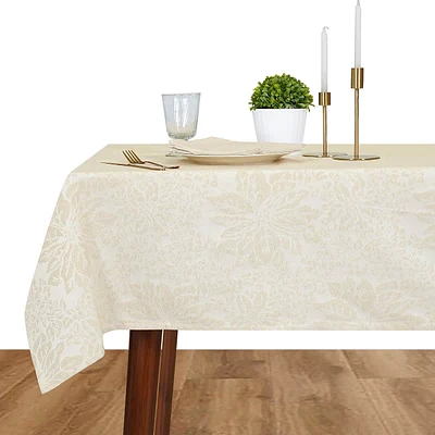 White & Gold Jacquard Tablecloth, 84x60