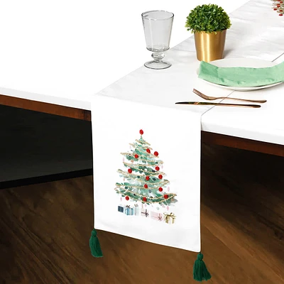 Christmas Tree Table Runner with Green Tassels