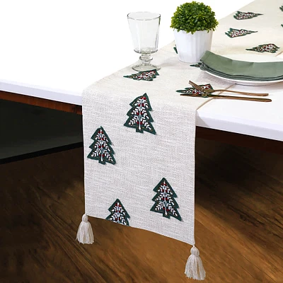 Modern Christmas Tree Table Runner with Tassels