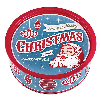 Xl Round Cookie Tin With Tray Lid Santa