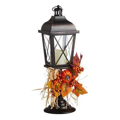 Rustic Metal Lantern With Pumpkins, 19"