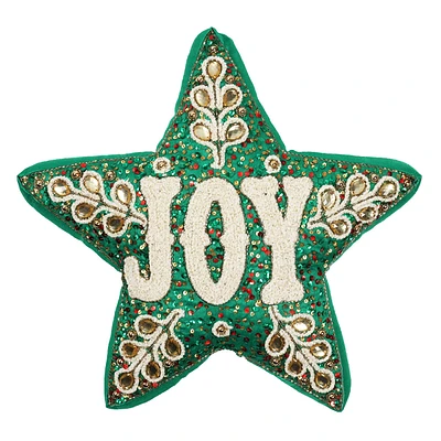 Joy Beaded Star Shaped Throw Pillow, 16"