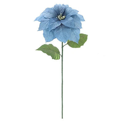 Icy Blue Poinsettia Floral Stem, 28"