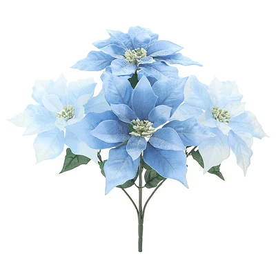 Icy Blue Poinsettia Floral Bush, 20.5"