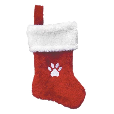 Red Plush Paw Print Stocking, 7"