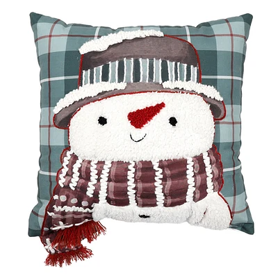 Snowman Embroidered Throw Pillow, 18"