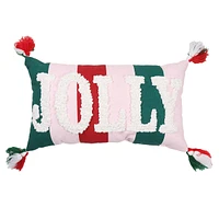 Jolly Striped Embroidered Throw Pillow, 10x18