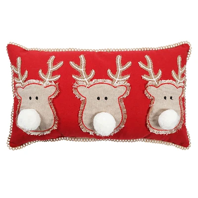 Reindeer Trio Pom-Pom Throw Pillow, 12x20