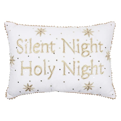 Silent Night Embroidered Throw Pillow, 14x20