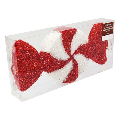 Red & White Tinsel Candy Ornament