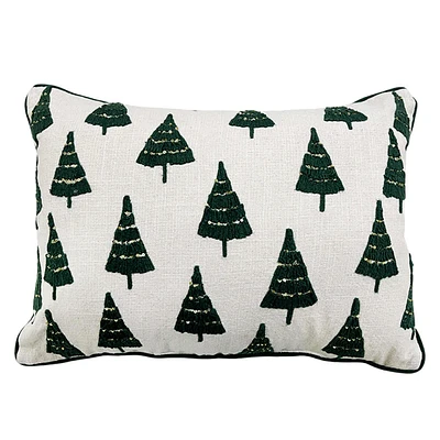 Embroidered Sequin Christmas Trees Throw Pillow, 14x20