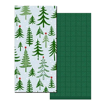 Set of 2 Green Christmas Trees Kitchen Towels, 28x16