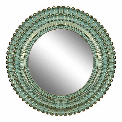 Aqua & Gold Round Wall Mirror, 22"