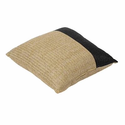 Crosby St. Tan & Black Color Block Textured Square Outdoor Throw Pillow, 18"