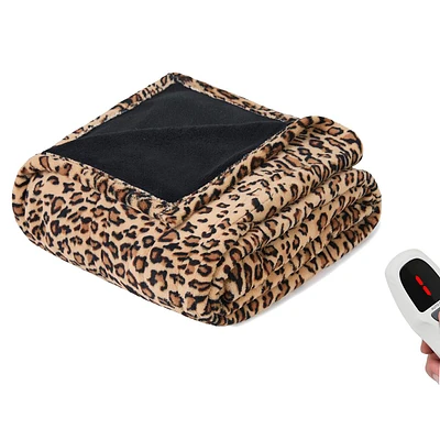 Black Leopard Print Plush Electric Throw Blanket, 50x60