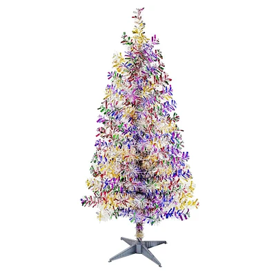 (A11) Pre-Lit Colorful Tinsel Christmas Tree, 4'