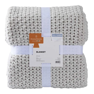 Light Grey Sweater Knit Bed Blanket