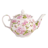 37OZ PINK ROSE SCALLOP TEAPOT