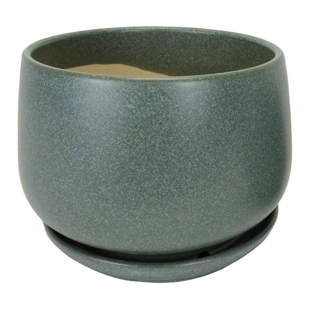 Indoor Sage Round Ceramic Pot with Saucer, Small