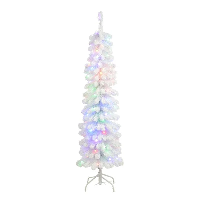 (A16) Pre-Lit Slim Flocked White Fir Christmas Tree, 5'