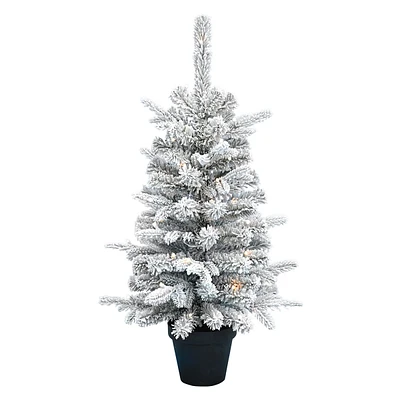 (A4) Pre-Lit Flocked Potted Tree, 3'